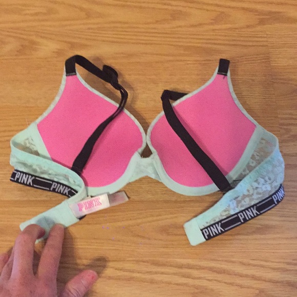 PINK ice blue lace leopard-print push-up bra - Picture 4 of 7